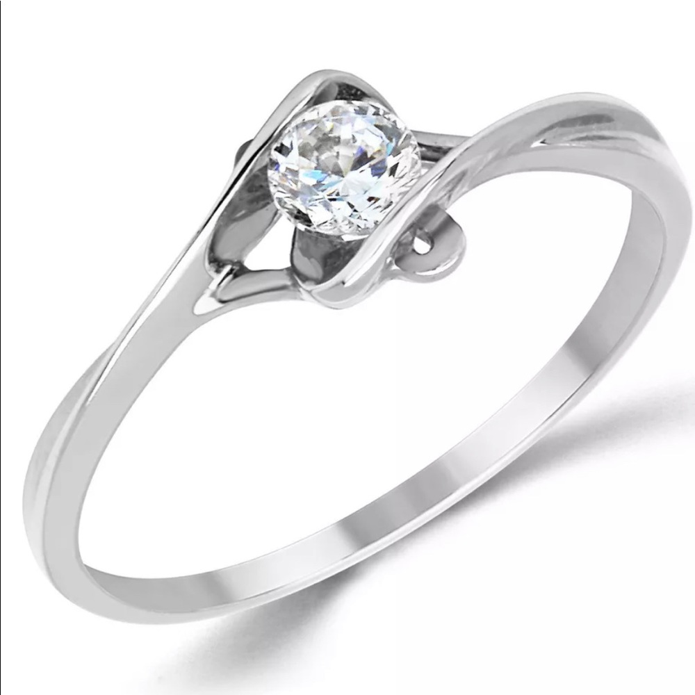 14K Solid White Gold CZ Cubic Zirconia